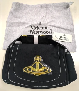 Neu mit Etikett Vivienne Westwood Edgewear Canvas Denim Schultertasche Crossbody schwarz gold - Bild 1 von 11