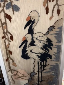 Vintage Afro Studio Woven Wall Hanging Blue Heron/Birds Boho 76” Long - Picture 1 of 7