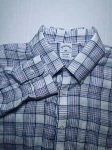 Brooks Brothers 1818 Large Linen Plaid Button Down Shirt Preppy Money - Picture 1 of 6