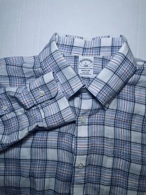 Brooks Brothers 1818 Large Linen Plaid Button Down Shirt Preppy Money - Image 1 of 4