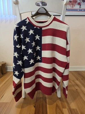 Structure American Flag Sweater, Men's Size Large, 100% Cotton, Made in USA - Image 1 of 4