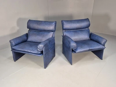 Vintage Saporiti Italian Lounge Chairs Pair Blue Vinyl Retro EB9844 MNOR - Image 1 of 4