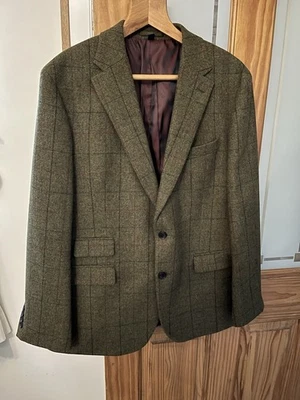 M&S Luxury Moon Tweed Herringbone Windowpane Check Green Jacket Wool Mens  44” - Image 1 of 4