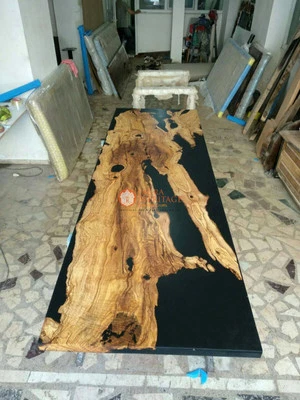 Black Epoxy Resin Dining Table Top Handmade Arts Luxury Hallway Furniture Decors - Image 1 of 4