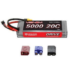 Venom 7.4V 5000mAh 2S 20C 1555 RC batteria LiPo con Traxxas Deans EC3 Tamiya - Foto 1 di 3