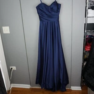 La Femme Women's Gown Navy Blue Strapless Slit Satin Evening size 8 NWOT - Picture 1 of 11