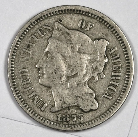 1875 Three Cent Nickel.  VF.   187691 Cover
