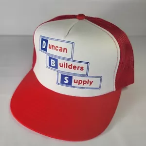 VTG Duncan Builders Supply OK Red Mesh Trucker Snapback Hat Cap Unisex Adult - Picture 1 of 9