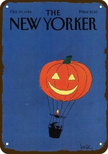 1984 NEW YORKER COVER Halloween Pumpkin Vnt-Look *DECORATIVE REPLICA METAL SIGN* - Picture 1 of 1