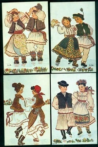1962 Regional Dances,Children dancing pairs,Folk Costumes,Volktanz,Romania,6card - Picture 1 of 3