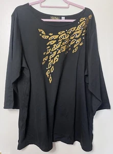 Top leopardato BOB MACKIE WEARABLE ART nero oro ricamato taglia 2XL UK 22 24 - Foto 1 di 7