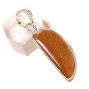 Natural Sparkly Red Goldstone Cabochon Gemstone 925 Silver Handmade Drop Pendant - Picture 1 of 3