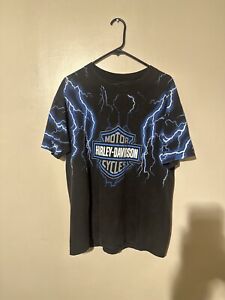 Vintage Harley Davidson Lightning Graphic T Shirt Size Large