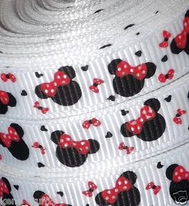 3/8" Minnie Grosgrain Ribbon with Tiny Bows, Korker Hairbows Line Clips Craft 5y - Picture 1 of 2