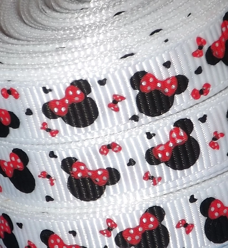 3/8" Minnie Grosgrain Ribbon with Tiny Bows, Korker Hairbows Line Clips Craft 5y - Image 1 of 2