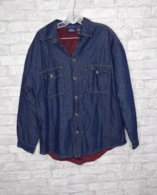 Bugle Boy Vintage Shacket Shirt Jacket Blue Denim Fleece Lining Size Large - Image 1 of 4