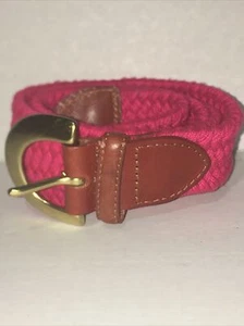 Talbots Red Woven Braided Stretch Belt Solid Brass Buckle Leather Tip Large 392 - Picture 1 of 6