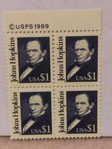 U.S. MINT NH 1.00 JOHN HOPKINS STAMP BLOCK CV 14.50 - Picture 1 of 2
