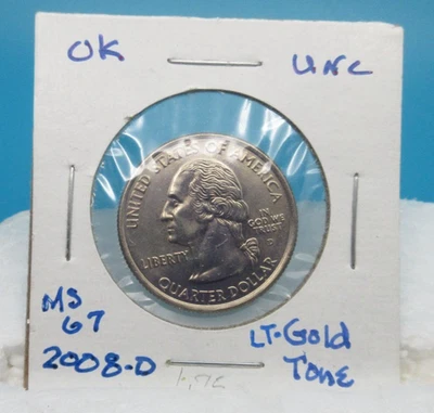 Lt. Gold Tone OKLAHOMA 2008-D State QUARTER COIN Mint State 67 - Image 1 of 2