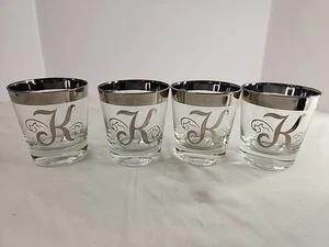 Dorothy Thorpe Double Old Fashioned Set Of 4 Glasses Initial "K" Silver Band - Picture 1 of 3
