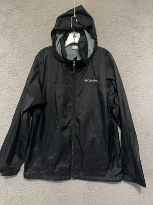 Columbia Mens Rain Jacket Size Medium Black Full Zip Hooded Adult Nylon - Image 1 of 4
