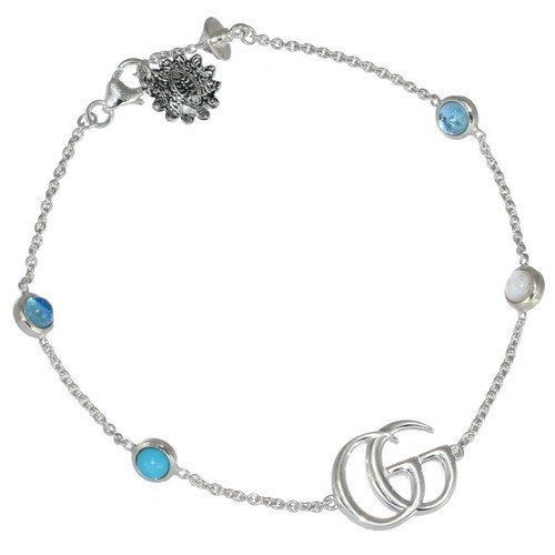 Bracciale Gucci Doppia G Argento Sterling 925 Madreperla Topazio Blu Turchese