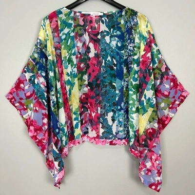 Chico’s Sheer Mixed Floral Poncho Blouse Women’s Size XL Colorful Lightweight - Image 1 of 4
