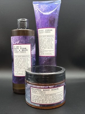 3-Piece-FIVE DEEP BREATHS-Bath Foam-Body Cream-Body Scrub Lavender & Chamomile - Image 1 of 4