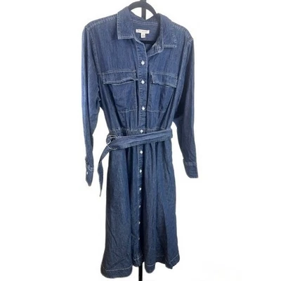 Free Assembly Blue Denim Jean Belted Shirtdress Button Front Midi Size XL 16 18 - Image 1 of 4