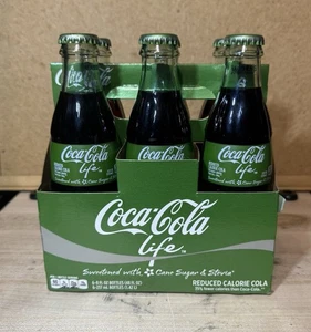 2014 Coca-Cola Life 6 Pack 8oz Glass Bottles  Sealed Soda Cane Sugar & Stevia - Picture 1 of 8