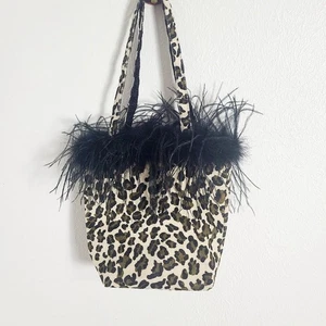 Leopard Print Bag with Black Feather Trim - Picture 1 of 6