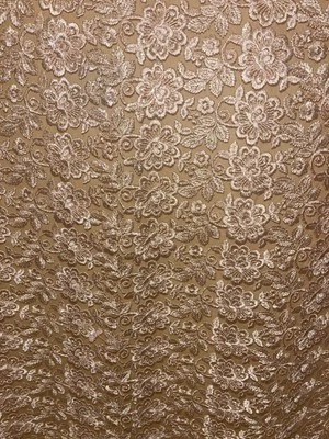 NEW Elegant Floral Lace Fabric Scalloped Edges Metallic Pink Sheer Mesh 40x68 - Image 1 of 4