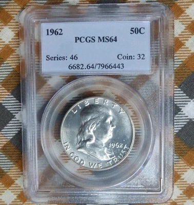 1962 PCGS MS 64 Franklin Silver Half Dollar, United States of America 50C Coin - Image 1 of 4