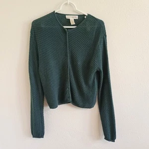 Vintage Jones New York Silk Blend Textured Knit Cardigan Green Size L - Picture 1 of 6