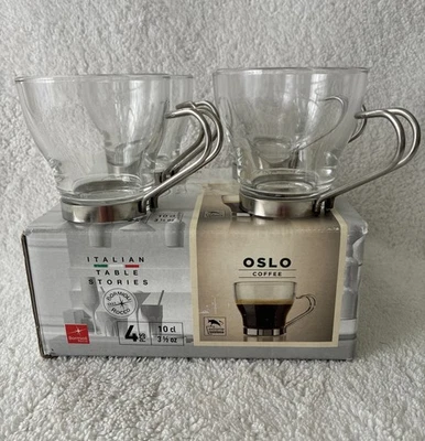 Juego de 4 tazas de café espresso Oslo Java Rocco Verdi con mango de acero inoxidable Foto 1 de 4