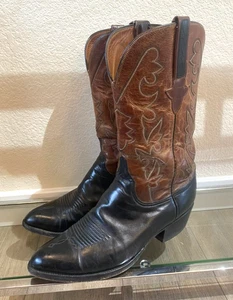 Botas de Vaquero del Oeste Lucchese Since 1883 Para Hombres 9 EE Raras Negras/Coñac Dos Tonos - Imagen 1 de 9