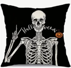 Skeleton Halloween Fall Halloween Linen Throw Pillow Cover Home Decor 18” - Picture 1 of 3