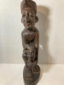 VGT Rare Hand-Carved Wood African Warrior Sculpture with Small Head in Hands VGC - Picture 1 of 17