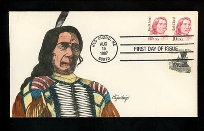 US FDC #2175 Geerlings Hand Painted HP 1987 NE Red Cloud Native American Indian - Image 1 of 3