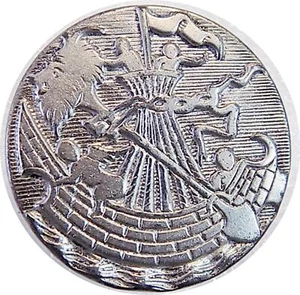 LARGE Antique Victorian Picture Button Sailing Ship 1-1/4" - Picture 1 of 3