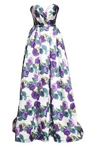 NWT Mac Duggal 66315H Violets Are Blue Strapless Floral Gown Ballgown 0 $398