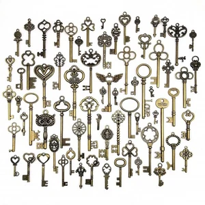 69pcs Mix Retro Antique Vintage Old Look Decorative Key Charms Jewelry Pendant M - Picture 1 of 6