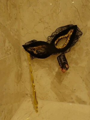 Wicked Masquerade Black Gold Lace Mask Fancy Dress Ball - Image 1 of 4