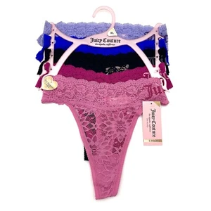 JUICY COUTURE Biancheria Intima Donna Senza Linee Mutandine (5 Pz) Sexy Pizzo Logo Tg XL - Foto 1 di 11