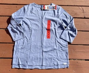 Orvis Women's Blue Long Sleeve V Neck Shirt Blouse Size M NWT 100% Pima Cotton - Picture 1 of 3