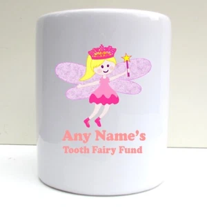 PERSONALISED CUTE TOOTH FAIRY SAVING FUND PRINT CERAMIC MONEY BOX SAVING POT - Picture 1 of 4