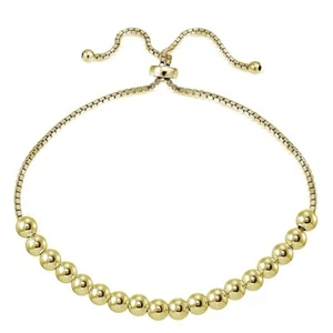 Gold Tone over Sterling Silver 5mm Bead Adjustable Bracelet - Picture 1 of 3