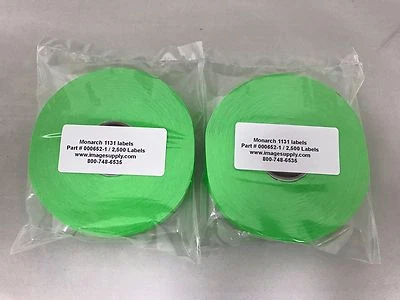 2 Rolls GENUINE Monarch Paxar 1131 FLUORESCENT GREEN LABELS 000652 / FG-151