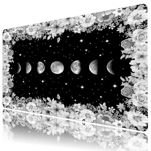 Gray Floral Mouse Pad Boho Moon Phase Desk Mat for Keyboard and Mouse Desk Pad - Picture 1 of 6