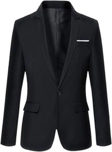 Mens Slim Fit Casual Business Formal One Button Blazer Jacket Black Textured 40 - Picture 1 of 7